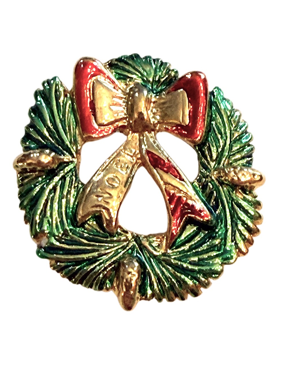 Vintage Holiday Wreath Pin with Red Bow - Picture 1 of 2
